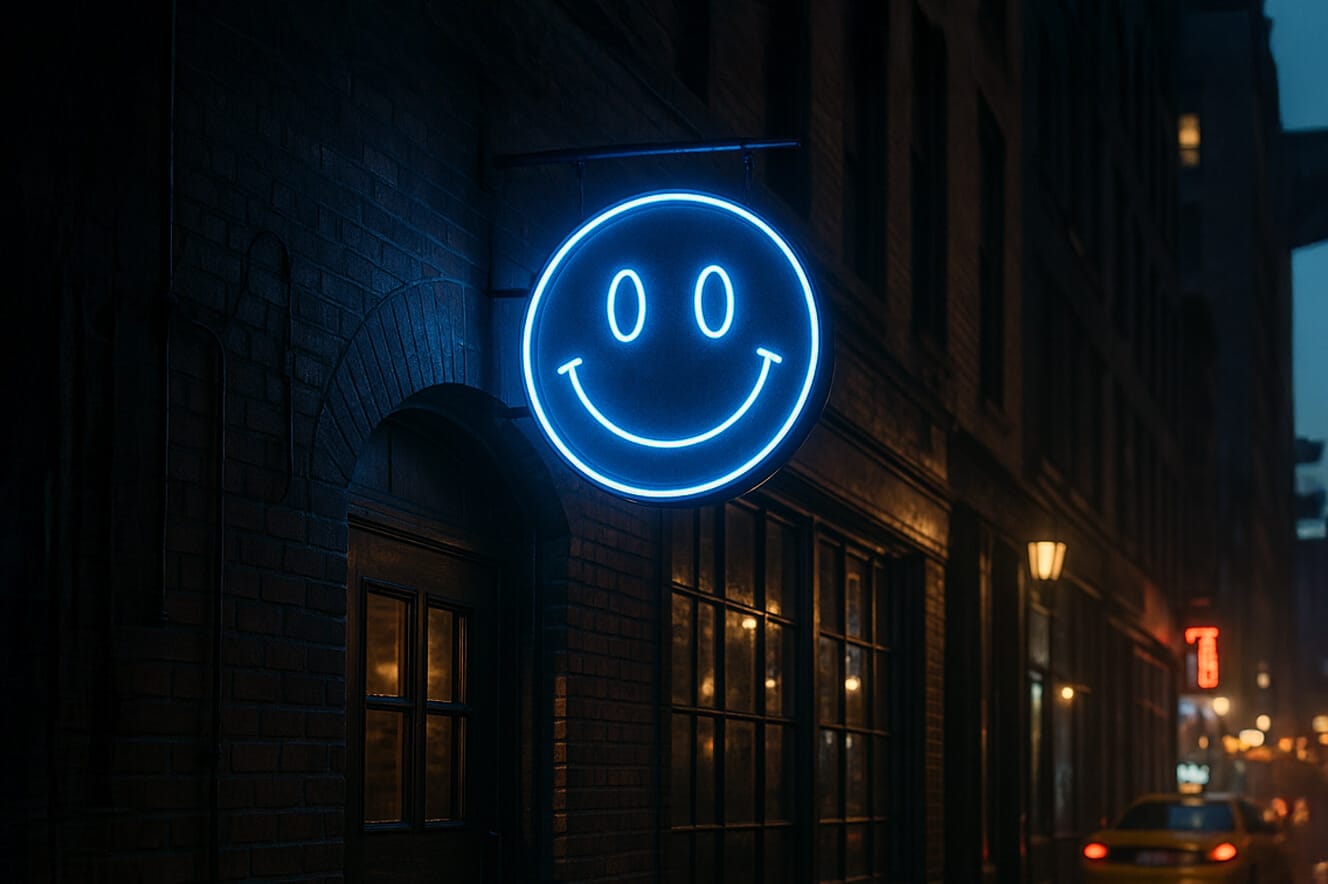 Insegna di un locale in neon blue, emotiva