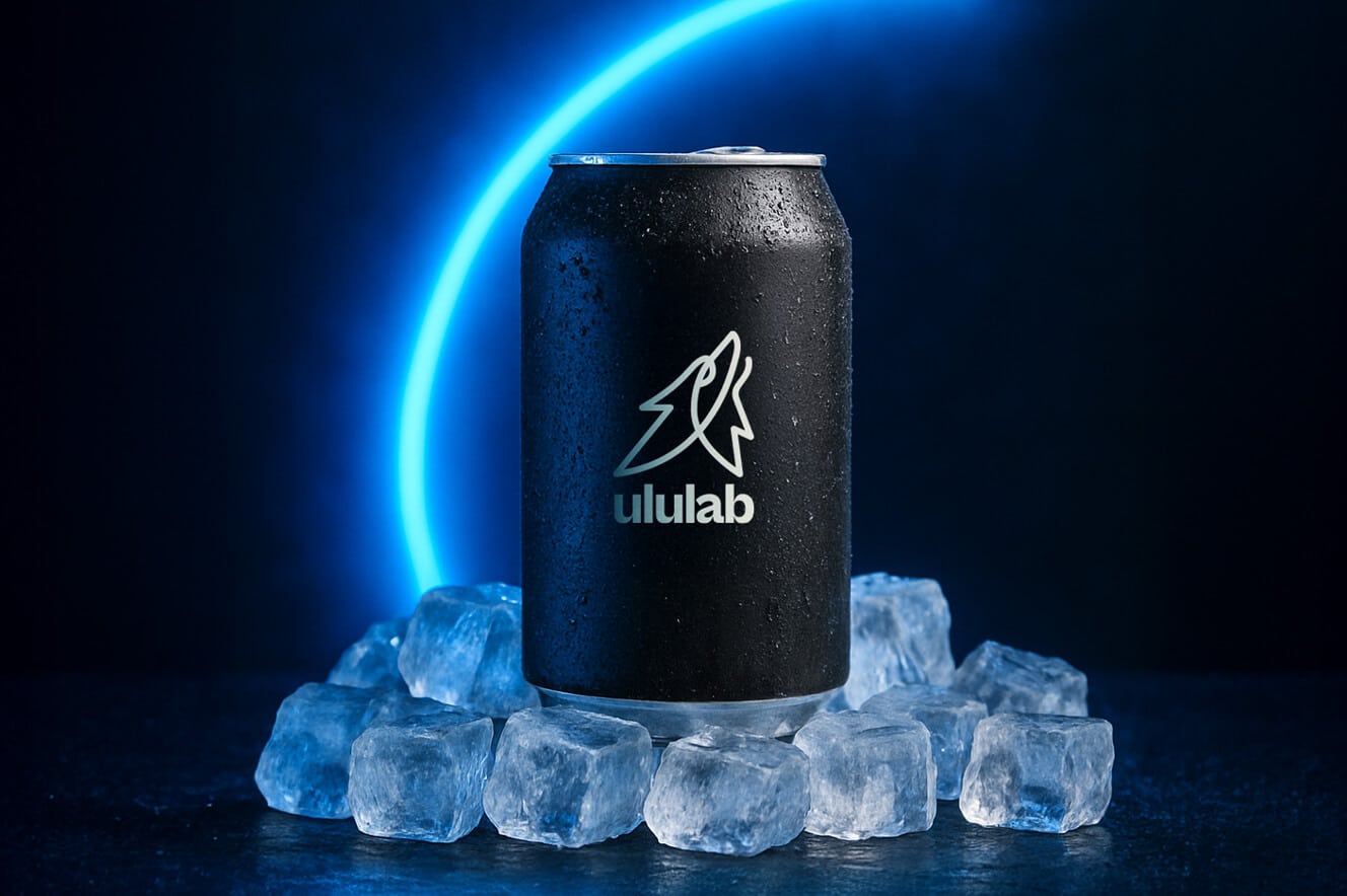 Lattina nera logata ululab su ghiaccio, brand identity